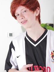 Ginger twink Elijah Young stroking his hard cock. - softcore,shaved,solo,tattoo,twinks,panties,socks,red,erotic,skinny